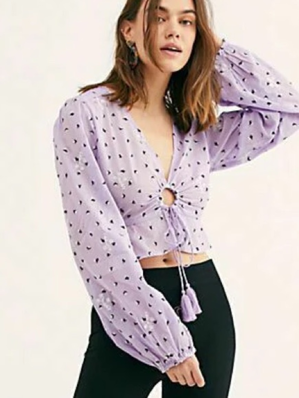 Free People La Rose Embroidered Tie Front Blouse XS NWT